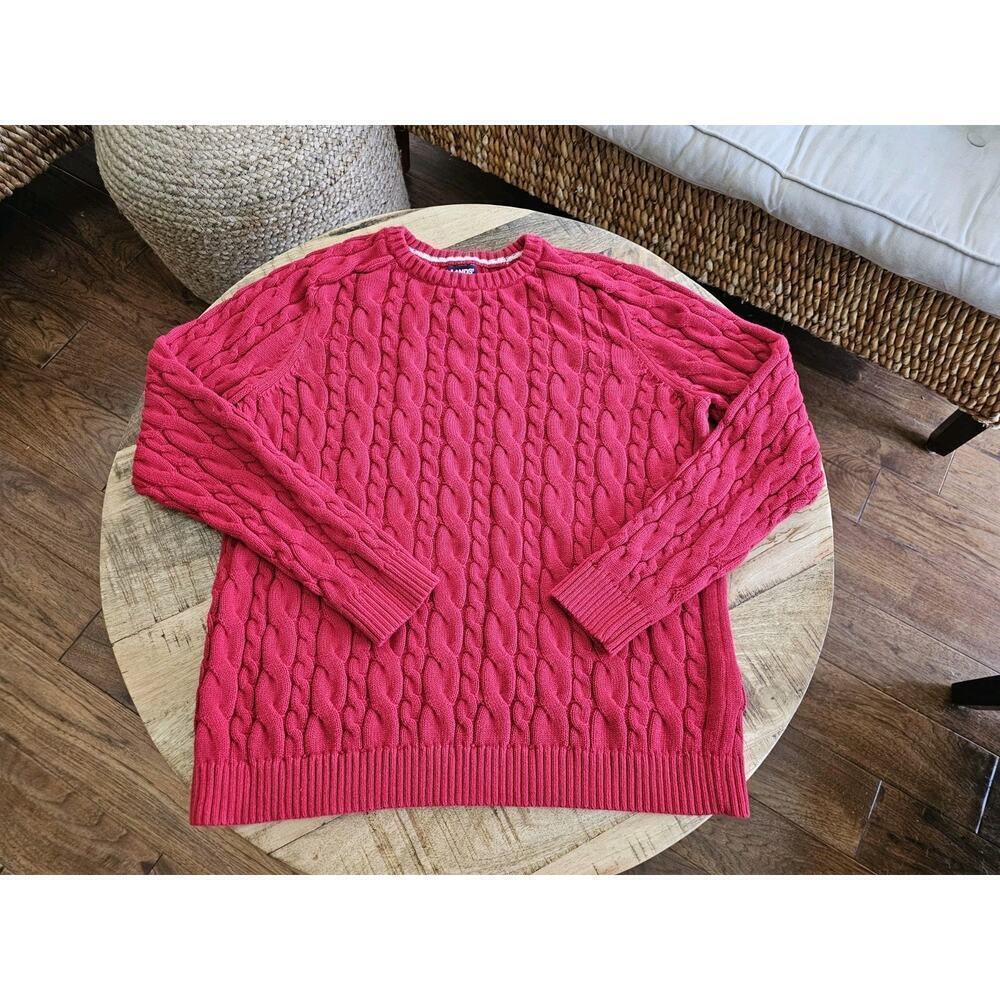 Lands' End Drifter Cableknit Sweater Women’s Size M Red Cozy Preppy